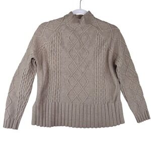 Cyrus Womens Taupe Cable‎ Knit Mock Neck Sweater Size L Diamond Pattern E671903